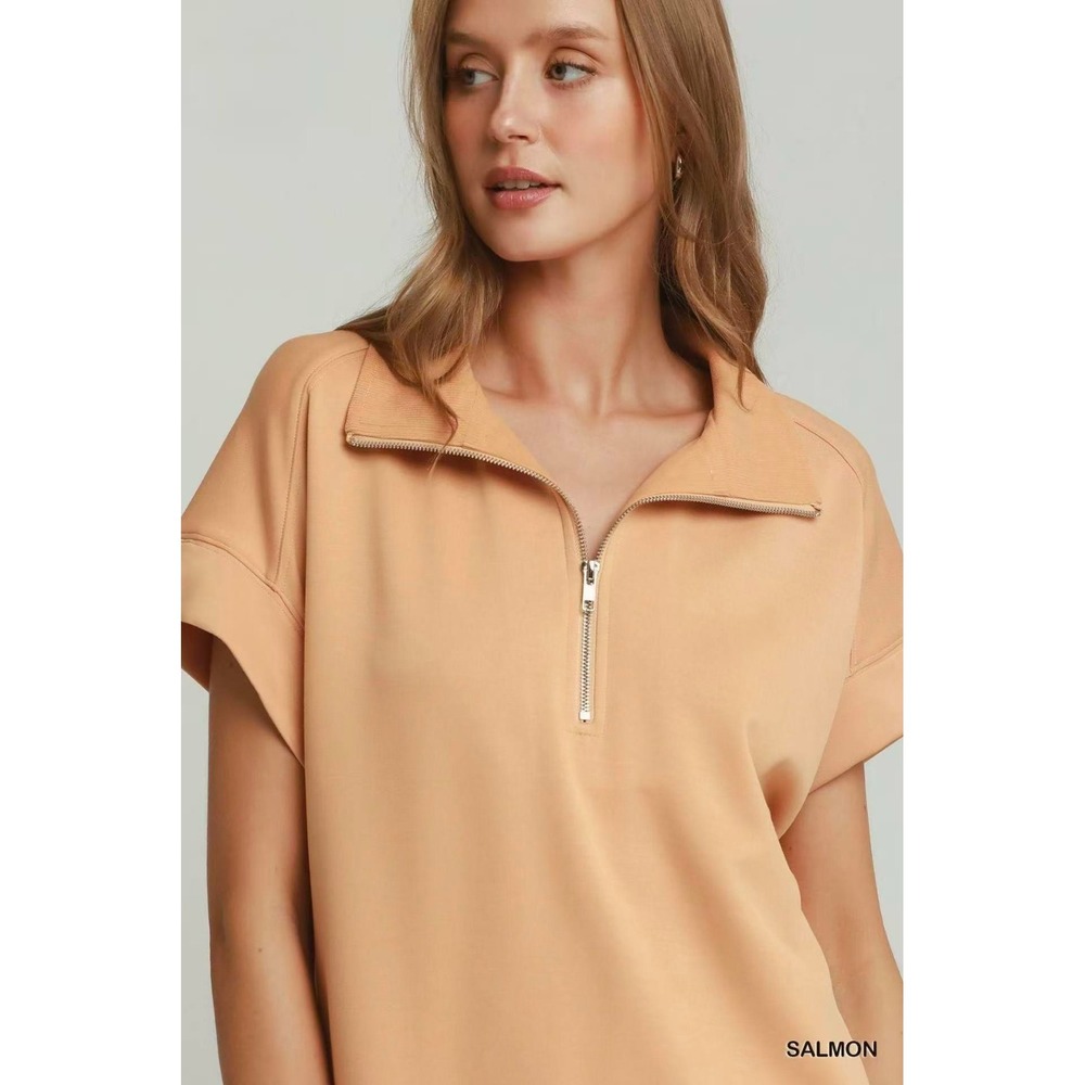 Umgee Half Zip Pullover with Scalloped Edge Hem - Medium - Picture 4 of 5